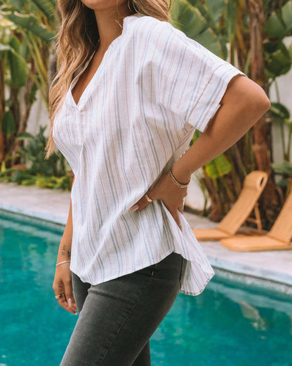 Stripe Short Sleeve V-Neck Top