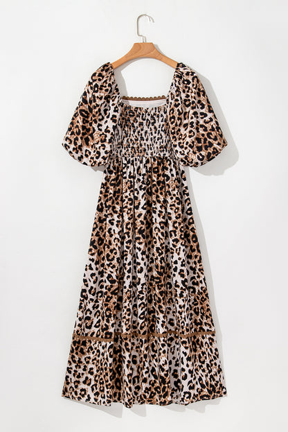 Leopard Bubble Sleeve Maxi Dress