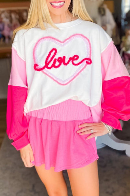 Love Heart Colorblock Sleeve Sweatshirt