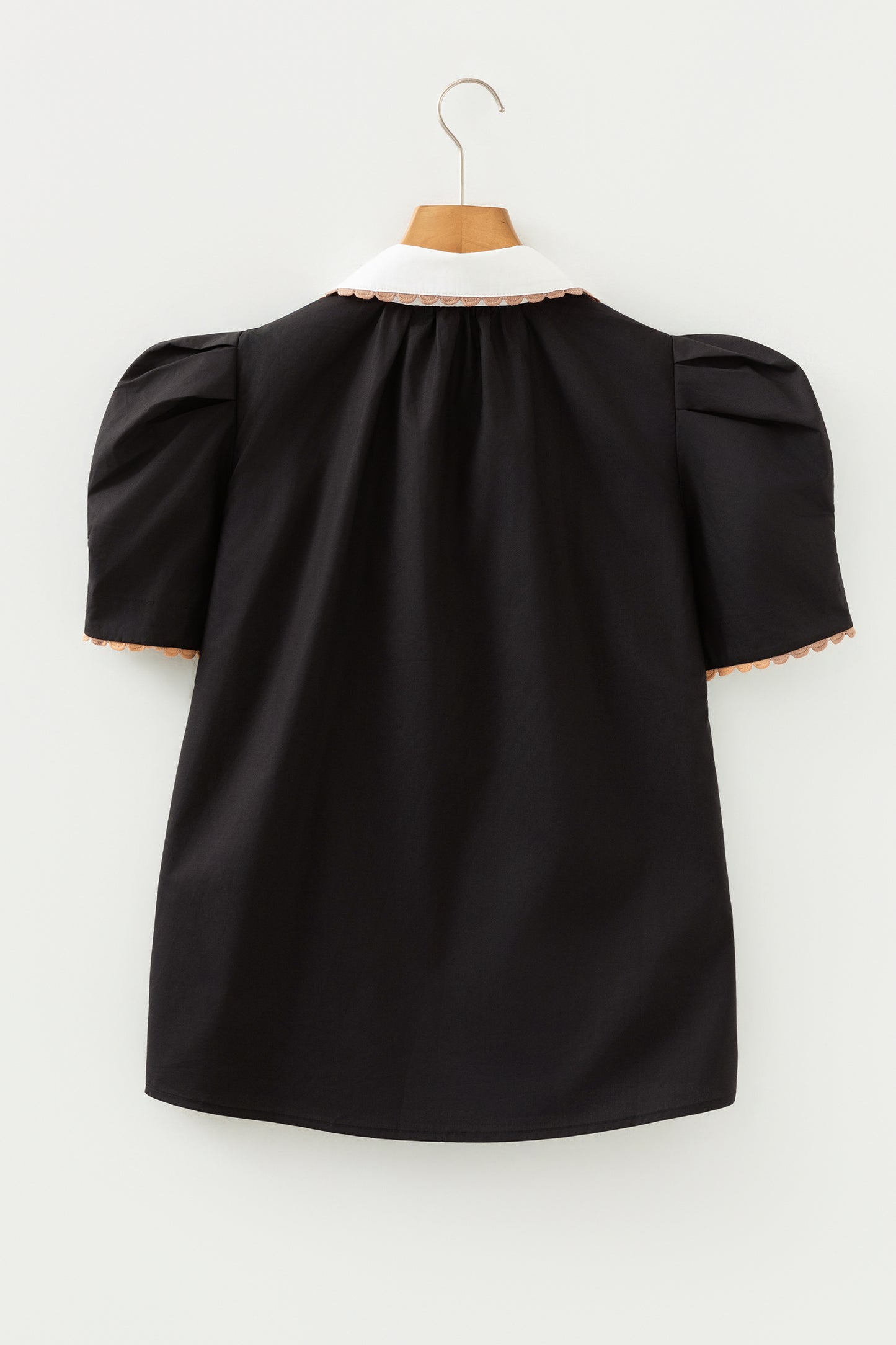 Colorblock Ricrac Trim Collared Short Sleeve Blouse