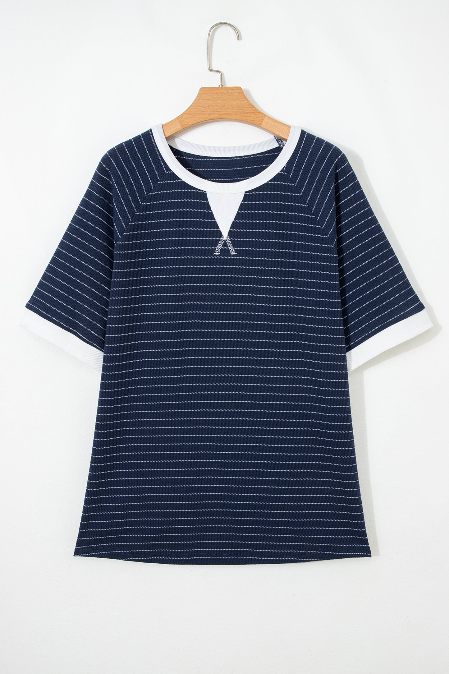 Plus Size Stripe Contrast Trim Ribbed T-Shirt