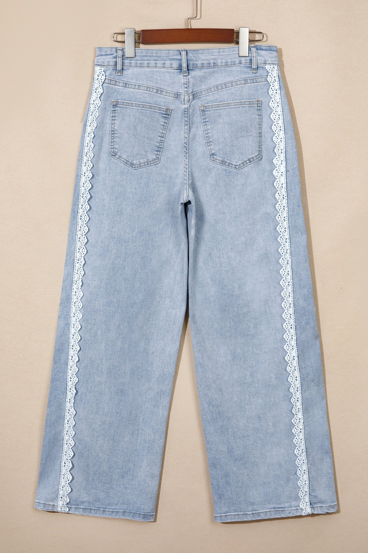 Lace Trim Side Stripe Straight Leg Jeans