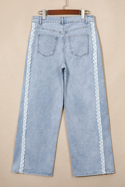 Lace Trim Side Stripe Straight Leg Jeans