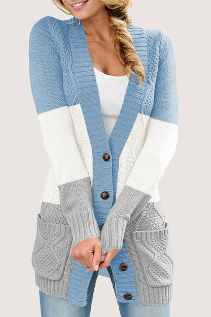 Cable Button Front Pocketed Cardigan