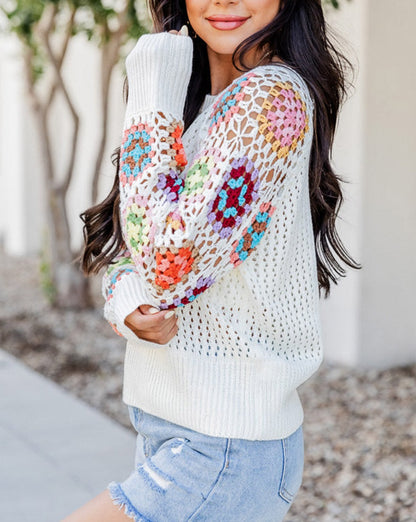 Floral Crochet Long Sleeve Sweater