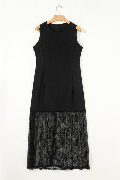 Solid Lace Patchwork Sleeveless Maxi Dress