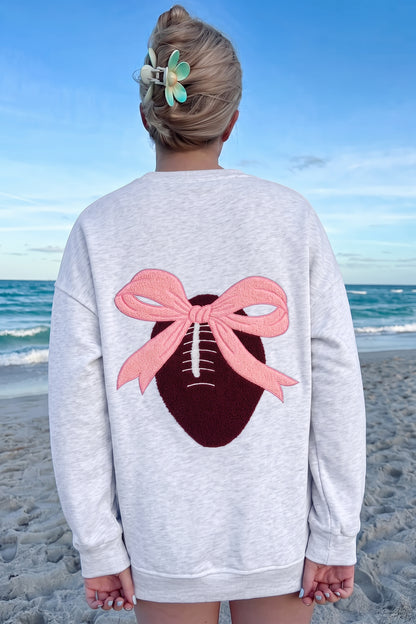 Football Bow Embroidered Patch Long Sleeve Sweatshirt