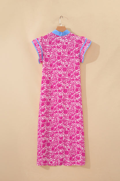 Floral Colorblock Patchwork V-Neck Midi Dress
