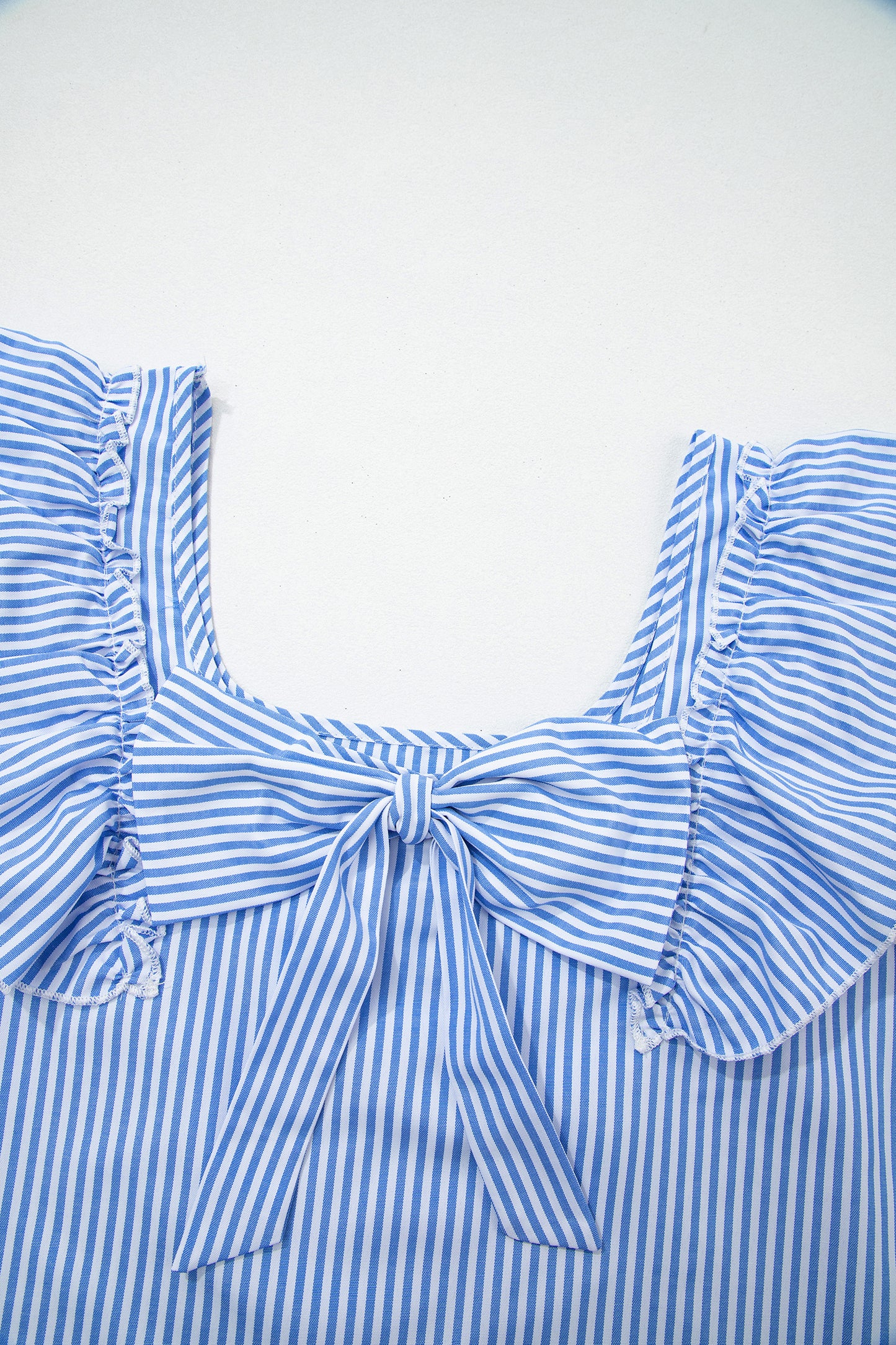 Stripe Bow Square Neck Ruffle Sleeve Blouse