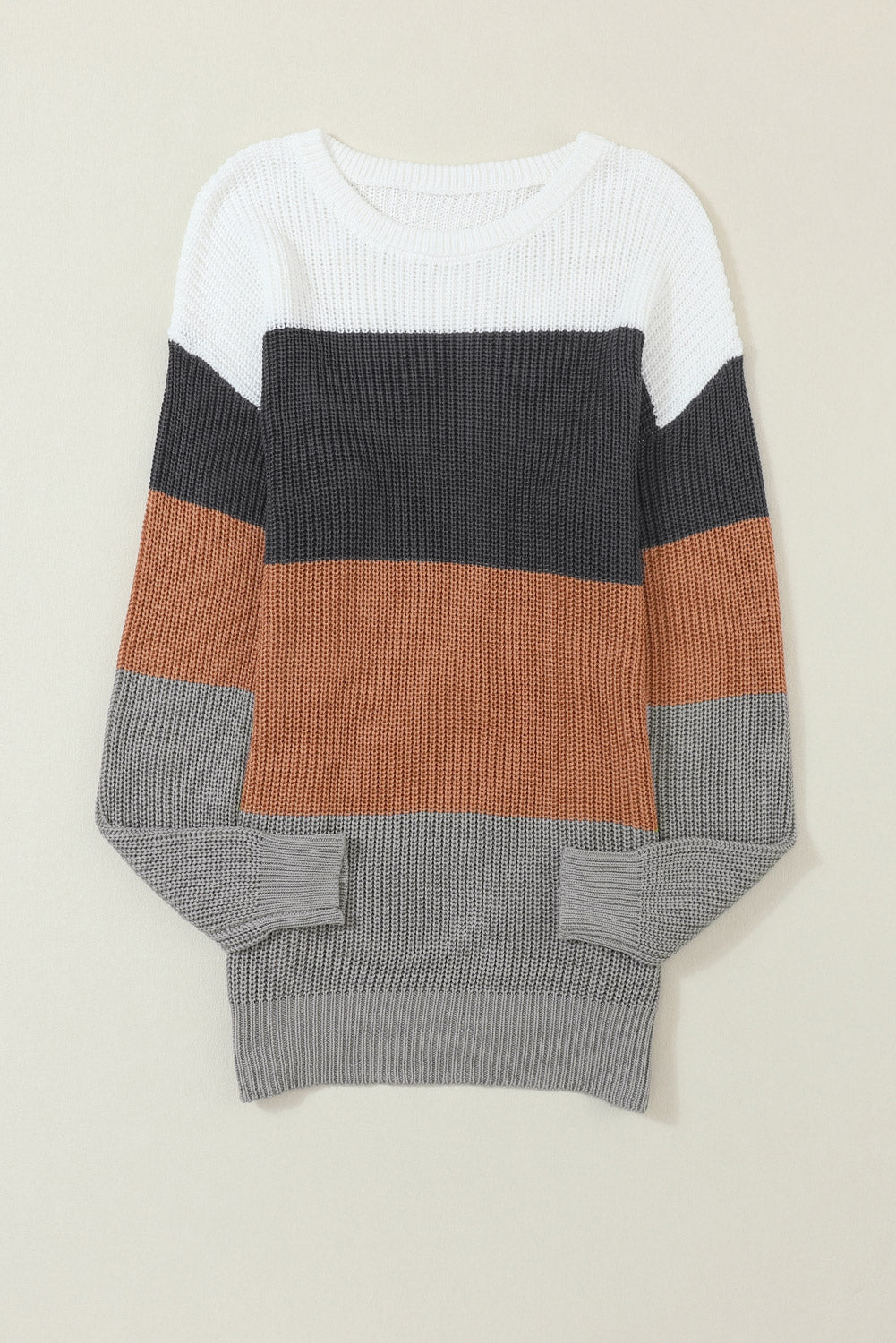 Colorblock Ribbed Trim Pullover Sweater