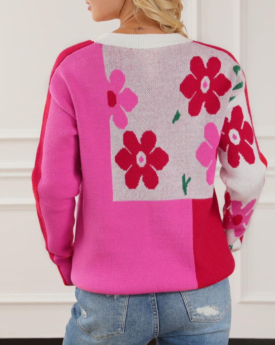 Floral Colorblock Long Sleeve Sweater