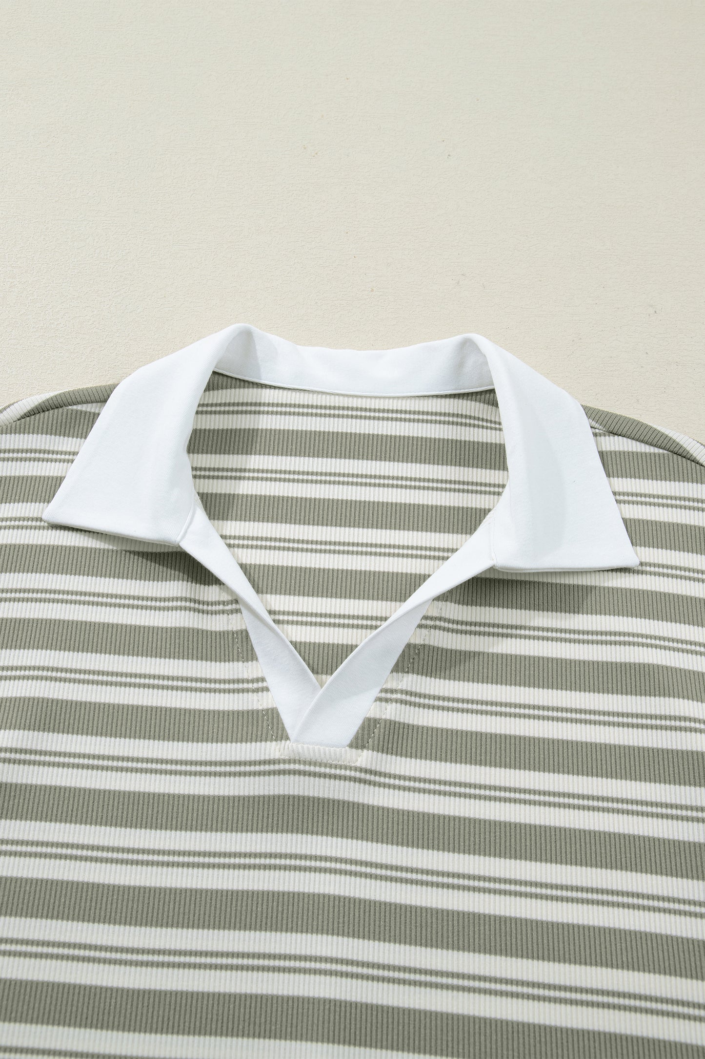 Stripe Collared V-Neck Short Sleeve Midi Dress