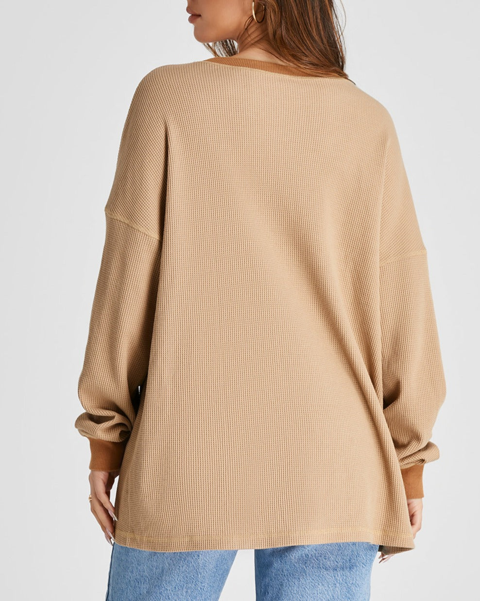 Waffle Knit Pullover Sweatshirt