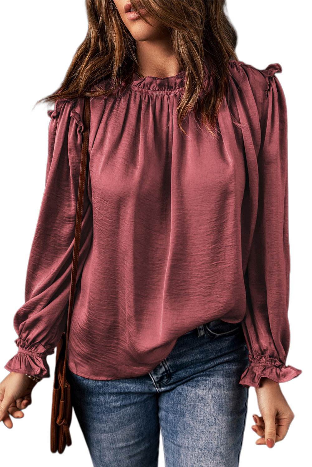 Satin Frilled Neck Ruffle Blouse