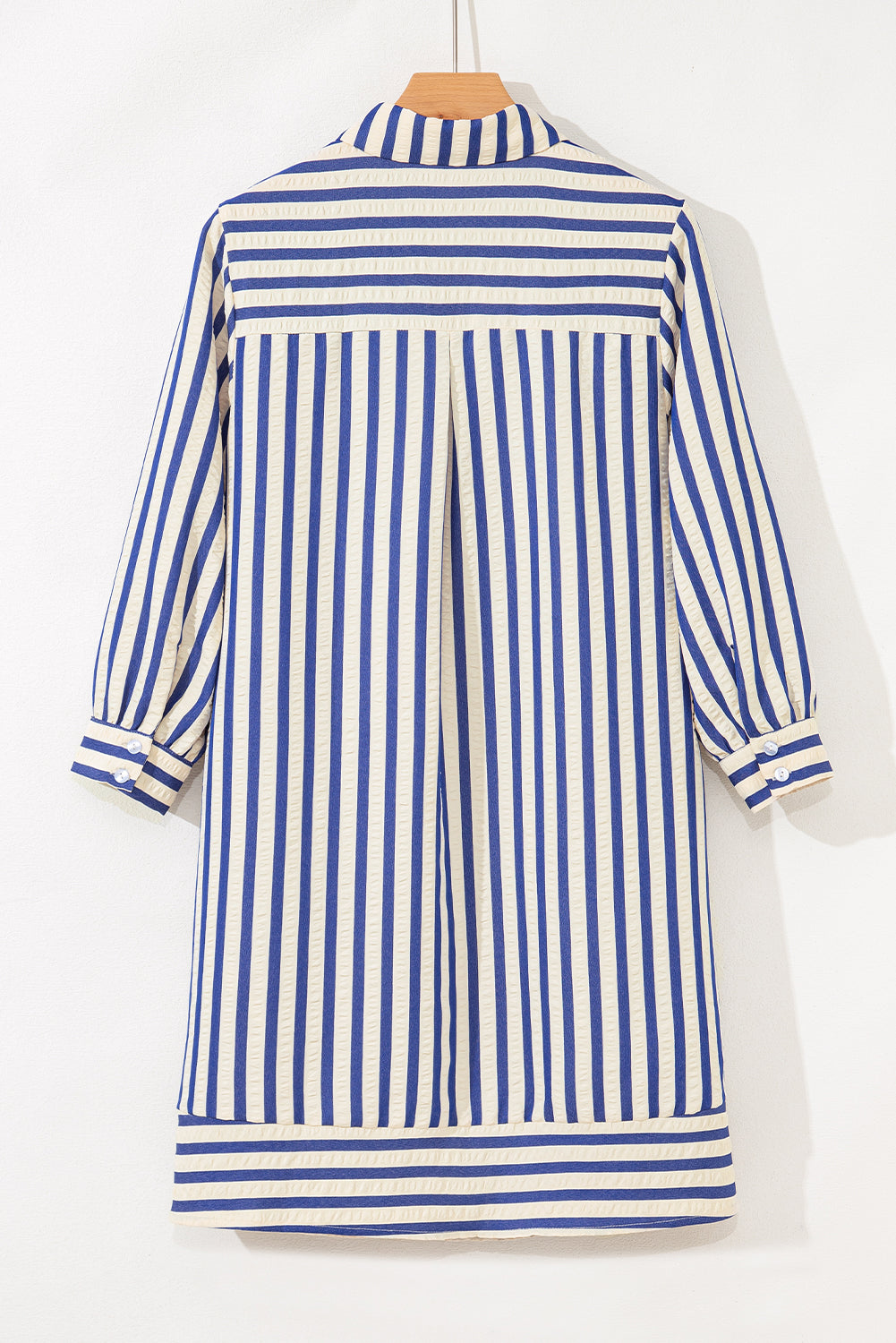 Stripe Buttoned Collar Side Pockets Mini Dress