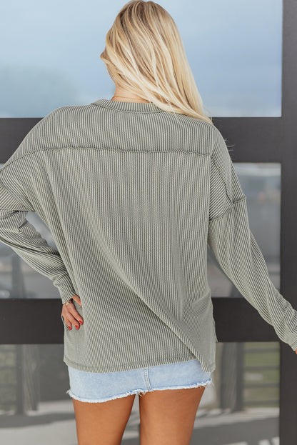 Solid Corded Knit Long Sleeve Top