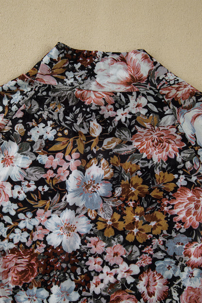 Floral Mesh High Neck Long Sleeve Blouse