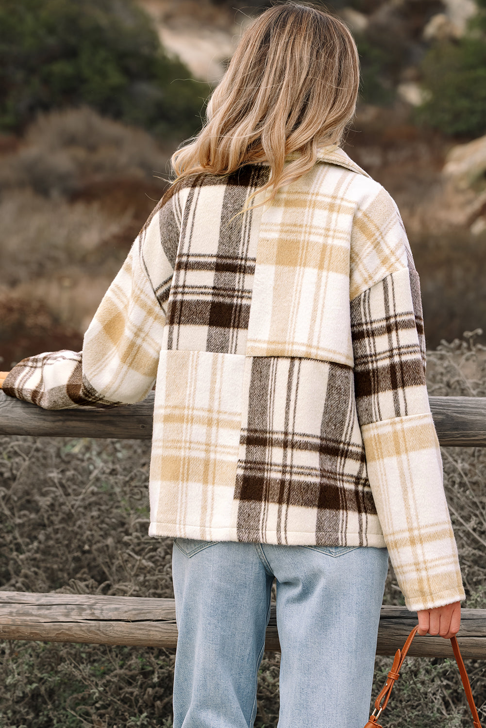 Plaid Patchwork Side Pocket Button-Up Shacket
