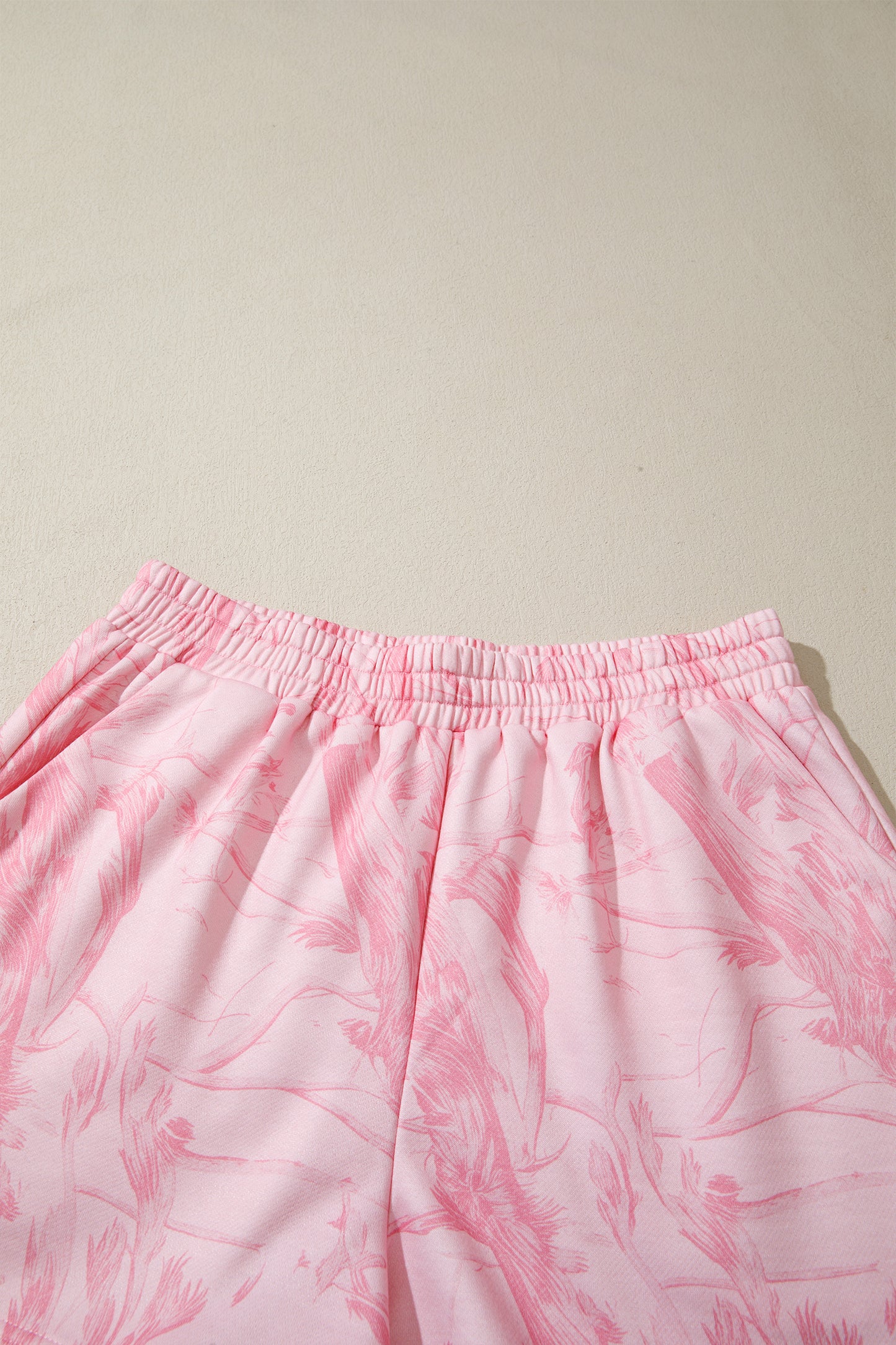 Abstract Ribbed Crew Neck Top & Elastic Waist Shorts Set