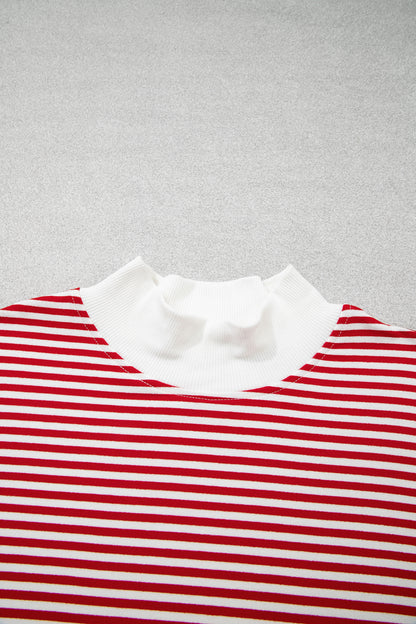 Stripe Oversized Mock Neck Sweatshirt & Shorts Set