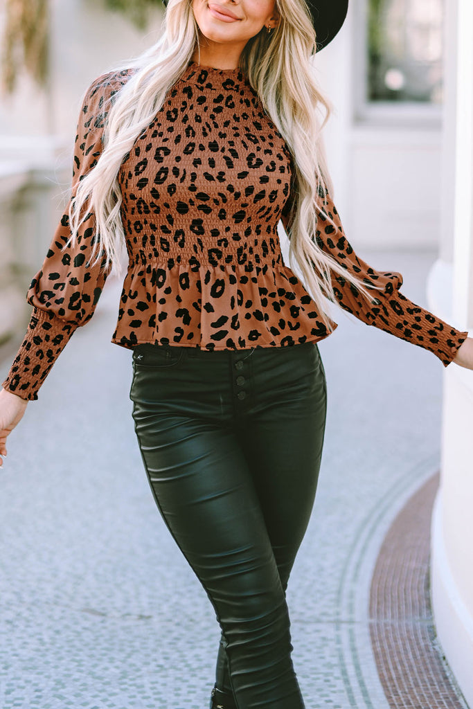 Leopard Smocked Puff Sleeve Top