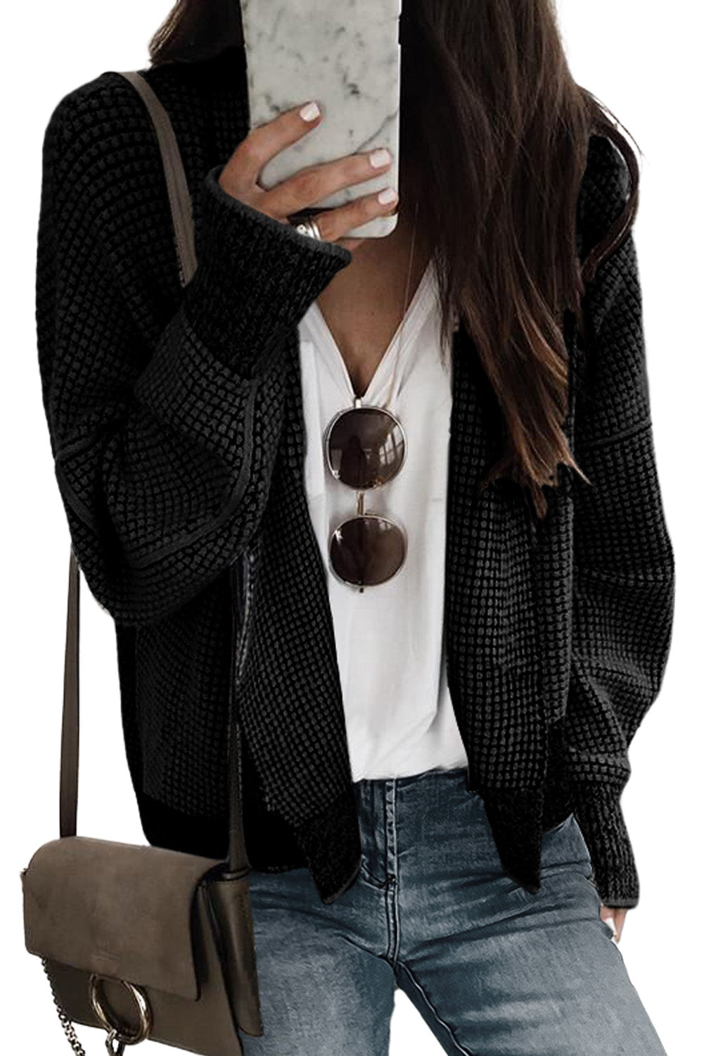 Checker Open Front Cardigan