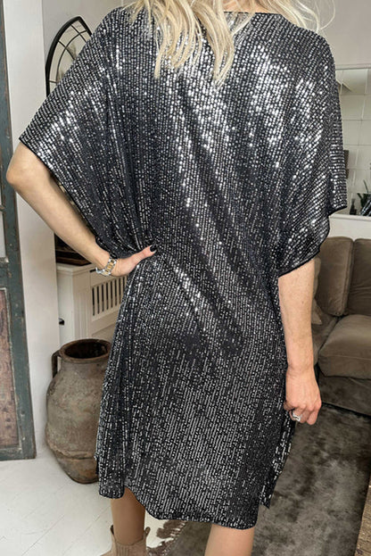 Sequin Dolman Sleeve Shift Dress