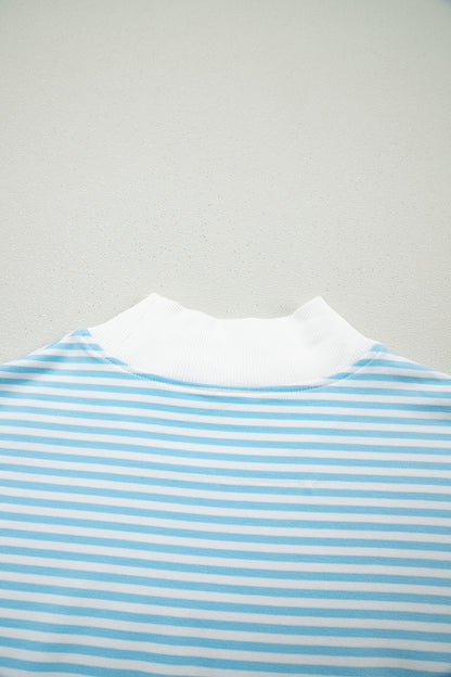 Stripe Oversized Mock Neck Sweatshirt & Shorts Set