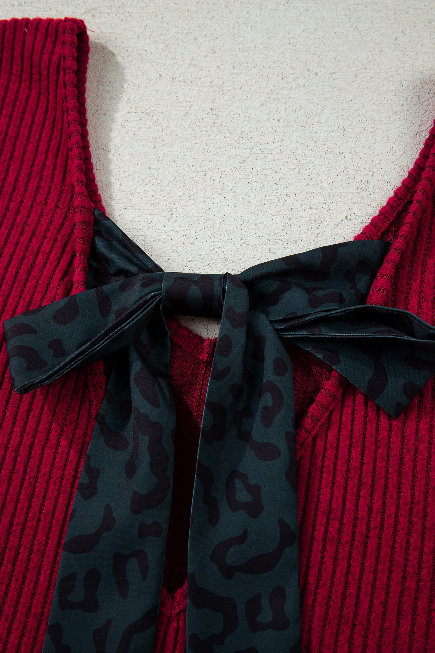 Bow Back Ribbed Knit V-Neck Drop Shoulder Top