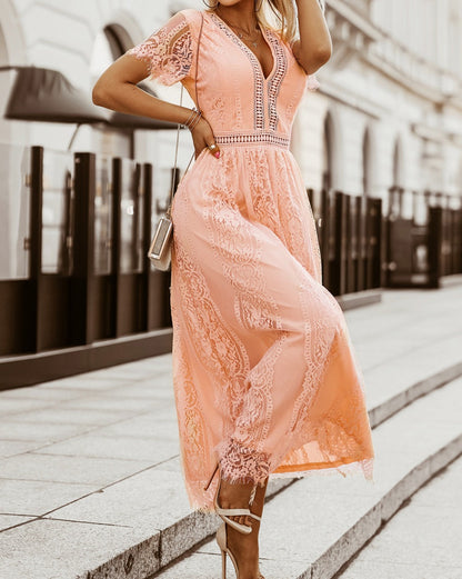 Lace Short Sleeve Maxi Dress