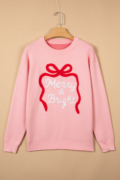 Christmas Bow Merry & Bright Bouclé Textured Sweater