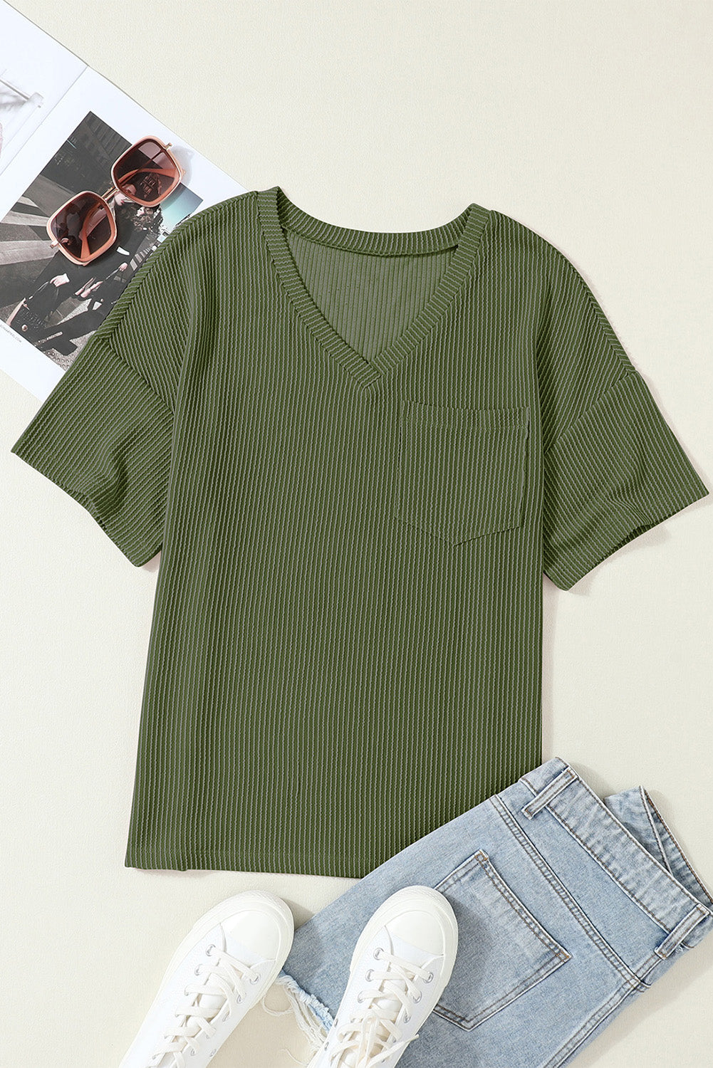 Corded Short Sleeve Pocketed T-Shirt