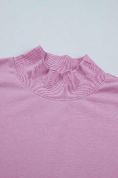 Solid Mock Neck Cap Sleeve Oversized Top