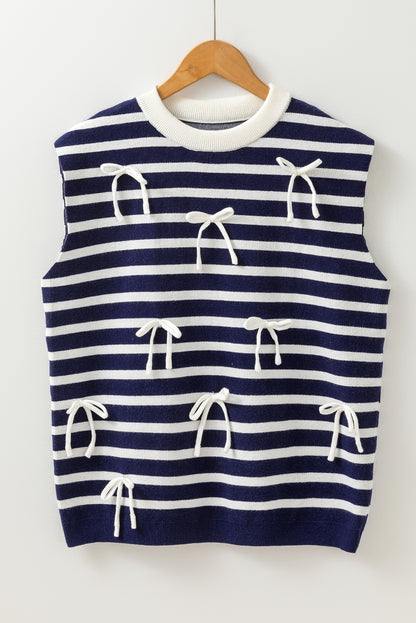 Stripe Bow Sleeveless Sweater Top