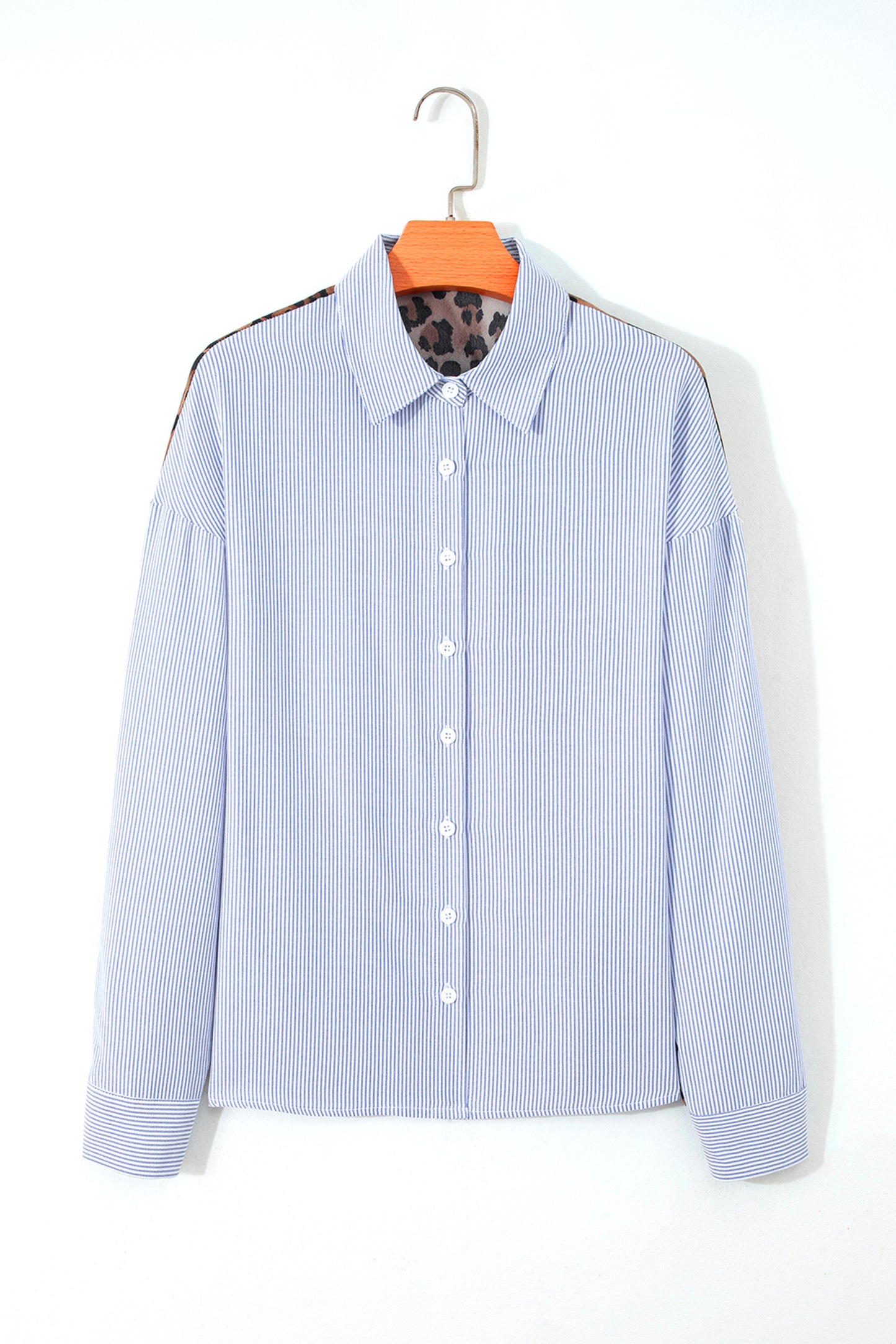 Varsity Stripe Leopard Patchwork Button Down Shirt