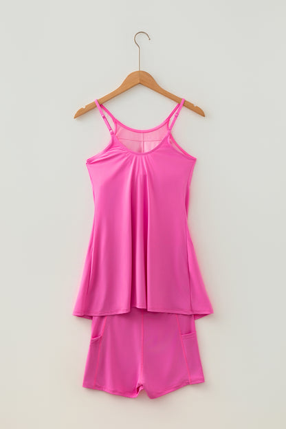 Solid Tunic Tank Dress & Shorts Athletic Set