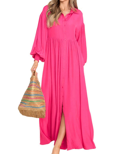 Bubble Sleeve Shirt Maxi Dress