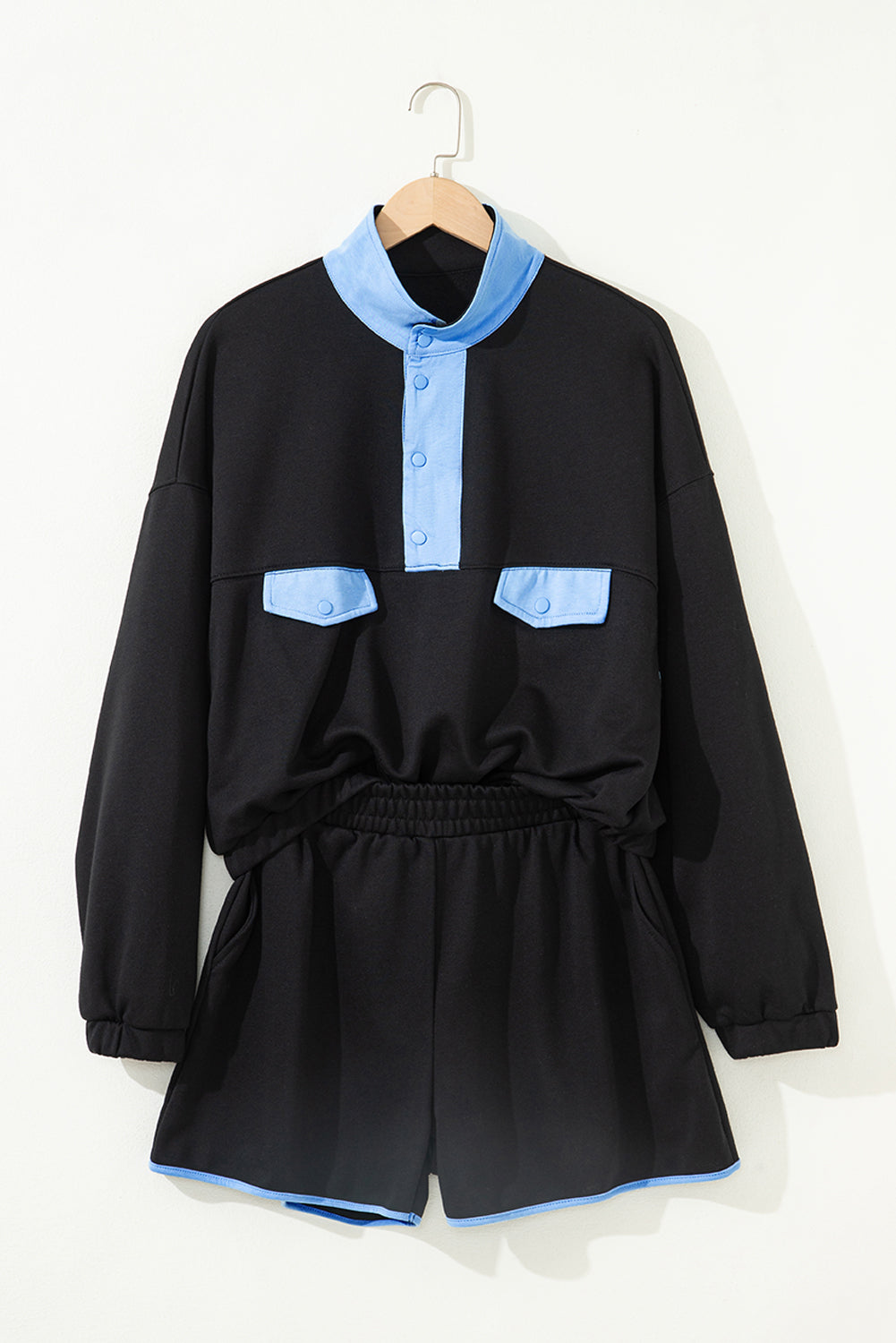 Colorblock Patchwork Pullover and Shorts Set