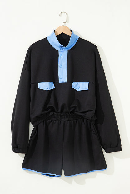 Colorblock Patchwork Pullover and Shorts Set