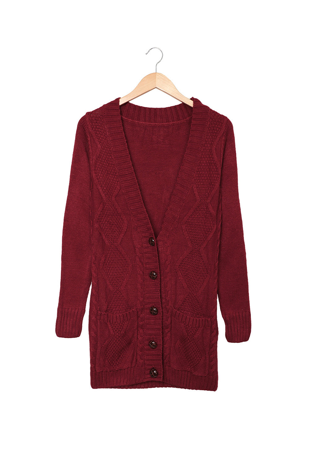 Cable Button Front Pocketed Cardigan