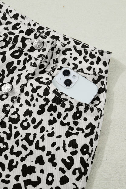 Leopard Denim Buttoned Overlap Shorts