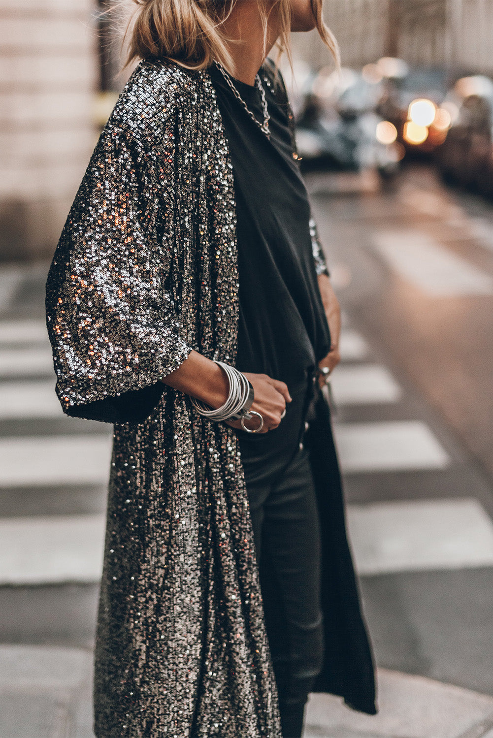 Sequin 3/4 Sleeve Kimono