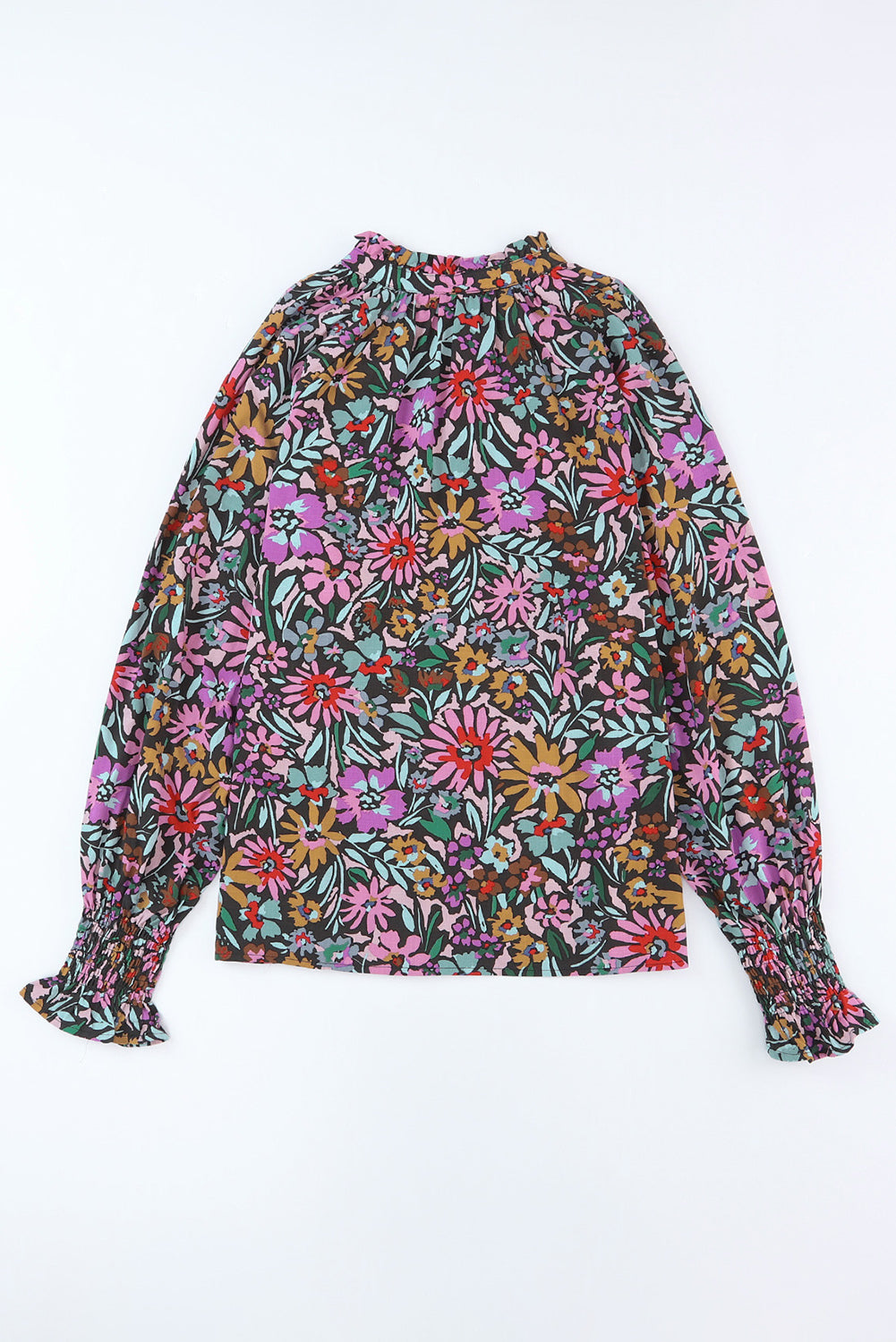 Floral Frilled Long Sleeve V-Neck Blouse