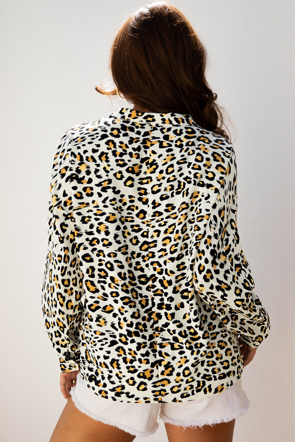 Leopard Contrast Stripe V-Neck Long Sleeve Blouse
