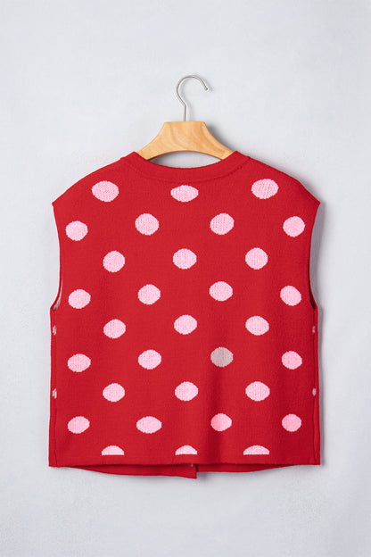 Polka Dot Drop Shoulder Buttoned Knit Vest