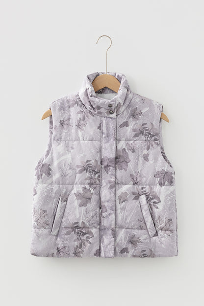 Woodland Camo Collared Sleeveless Puffer Vest