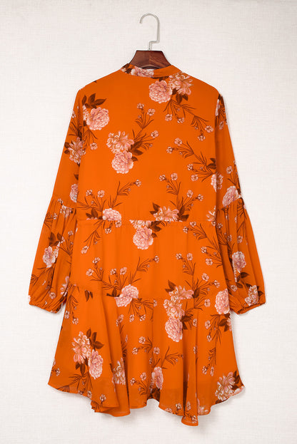 Floral Long Sleeve Buttoned Dress