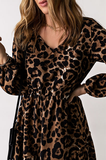 Leopard Ruffle Long Sleeve Dress