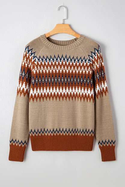 Western Aztec Geometric Colorblock Crewneck Sweater