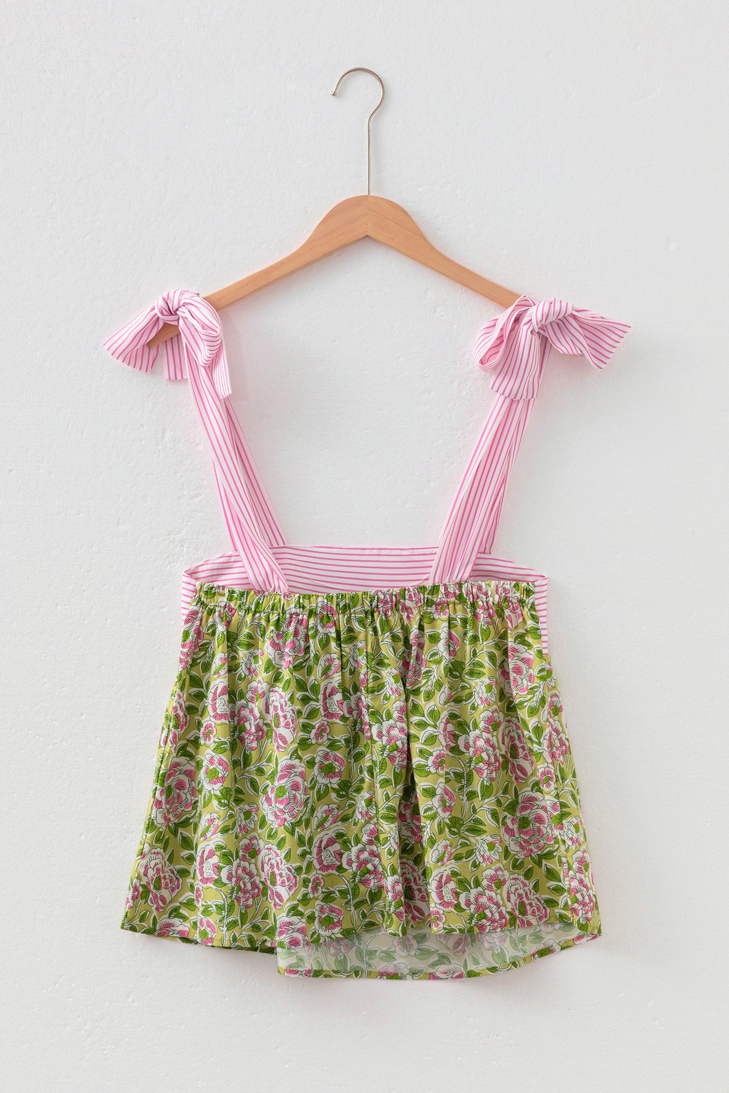 Floral Stripe Tie Strap Babydoll Tank Top